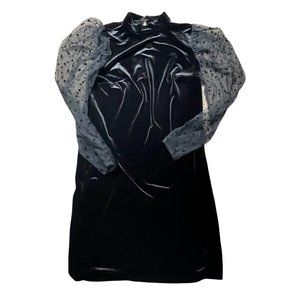 Eloquii Womens Dress 14 Black Sheer Sleeve Polka Dot Casual Sheath Velvet